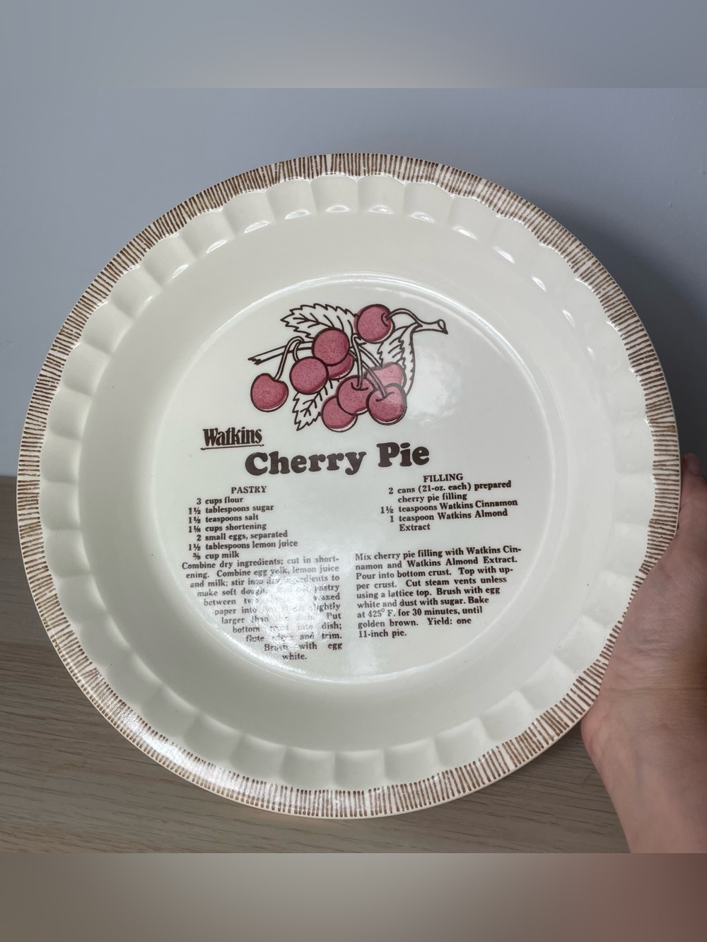 Vintage 1980's J.R. Watkins Cherry Pie Serving/Dessert/Tart Plate